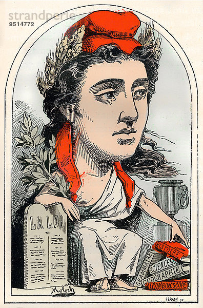 Französische Marianne verkörpert als Aimee Desiree Republique  politische Karikatur  1882  von Alphonse Hector Colomb  Pseudonym B. Moloch  französischer Karikaturist