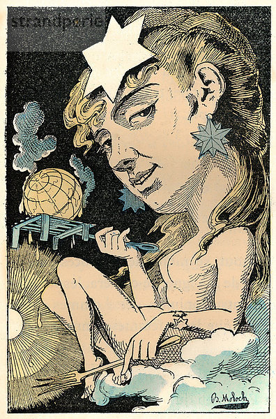 Erderwärmung  personifiziert als Mathilde-Frédégonde Canicule  politische Karikatur  1882  von Alphonse Hector Colomb  Pseudonym B. Moloch  französischer Karikaturist