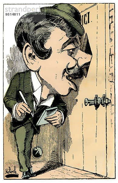 Ein Reporter  personifiziert als Jasmin-Hector Reporter  politische Karikatur  1882  von Alphonse Hector Colomb  Pseudonym B. Moloch  französischer Karikaturist