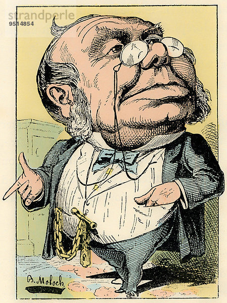 Commerce  personifiziert als Joseph-Prosper Lenripe  politische Karikatur  1882  von Alphonse Hector Colomb  Pseudonym B. Moloch  französischer Karikaturist