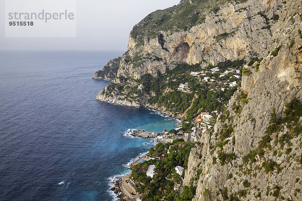 Ausblick vom Belvedere Cannone über die felsige Küste und die Bucht Marina Piccola  Capri  Kampanien  Italien  Europa