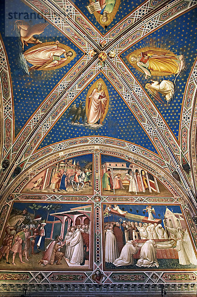 Fresken in der Sakristei  Darstellung des Lebens des Heiligen Benedikt  1387  von Benedetto degli Alberti in Auftrag gegeben  Basilika San Miniato al Monte  Florenz  Italien  Europa