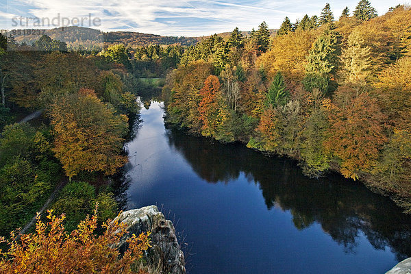 Ausblick von den Externsteinen auf den Wiembecketeich  Horn-Bad Meinberg  Teutoburger Wald  Nordrhein-Westfalen  Deutschland  Europa