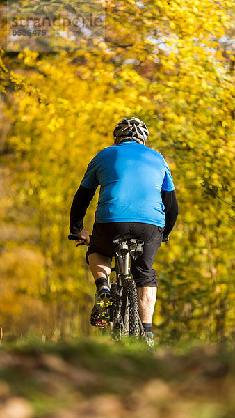 Deutschland  Baden-Württemberg  Senioren Mountainbike im Herbst