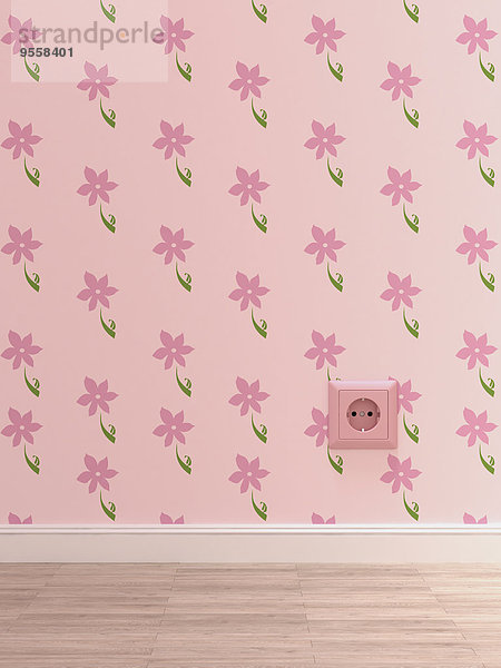 Rosa Sockel auf rosa Tapete mit Blumenmuster  3D Rendering