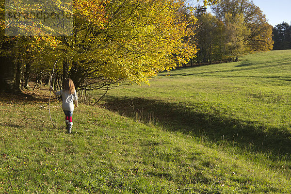 Deutschland  Bayern  Landshut  Mädchen auf der Wiese im Herbst