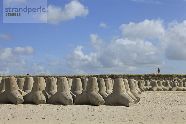 Tetrapodenfelsen am Sandstrand gegen den Himmel angeordnet