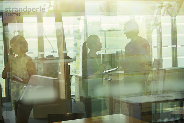 Silhouette von Geschäftsleuten  die im Büro reden