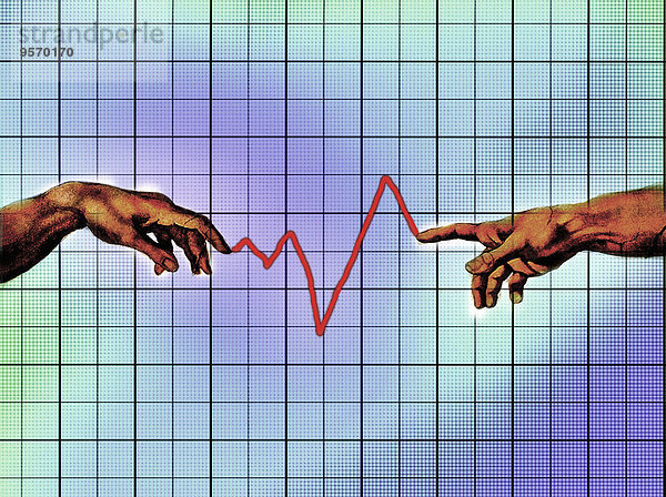Liniendiagramm verbindet Finger zweier Personen