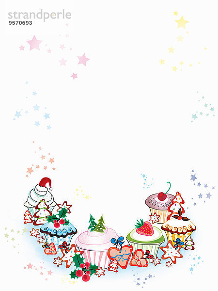 Leere Einladungskarte mit Rand aus weihnachtlichen Cupcakes