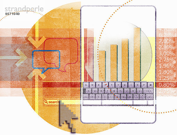 Collage mit Tablet-Computer  Cursor und Sprechblase