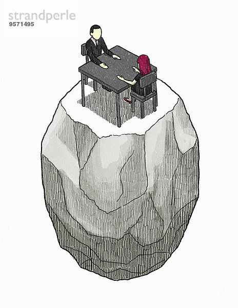 Mann und Frau sitzen isoliert auf einem Felsen