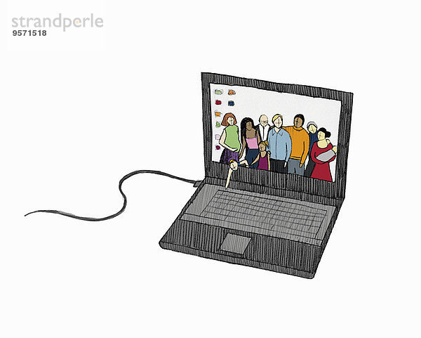 Familienfoto auf dem Bildschirm eines Laptops
