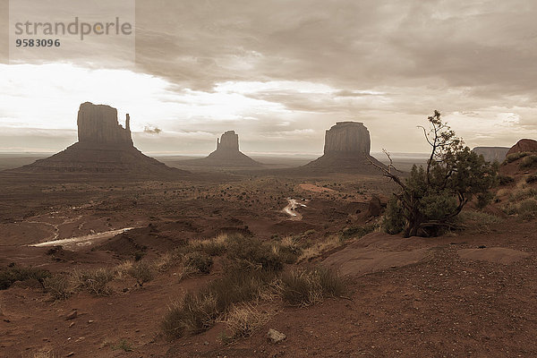 Felsbrocken Vereinigte Staaten von Amerika USA Wolke Himmel unterhalb Wüste Anordnung Monument Valley Utah