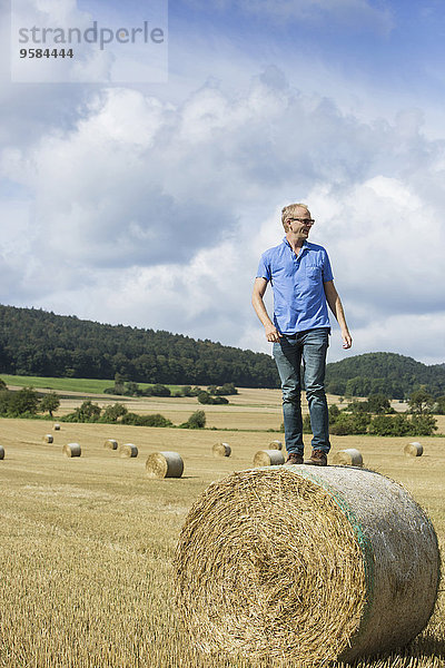 stehend Feld Heu Bündel Bauer