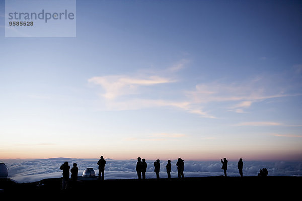 Berggipfel Gipfel Spitze Spitzen Vereinigte Staaten von Amerika USA Bewunderung Silhouette Tourist Ansicht Kilauea Hawaii
