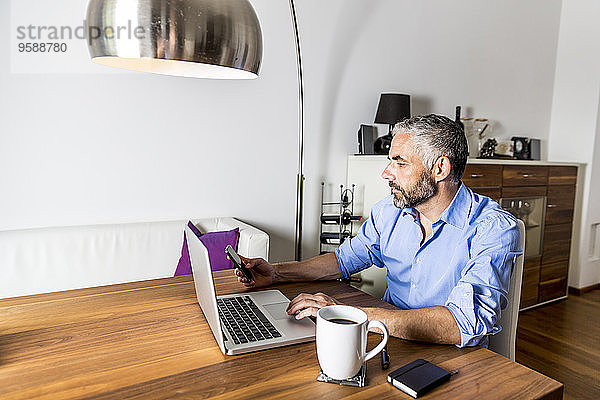 Portrait eines Geschäftsmannes  der mit dem Laptop im Home-Office arbeitet