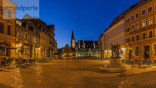 Deutschland  Sachsen-Anhalt  Quedlinburg  Marktplatz mit Brunnen bei Nacht