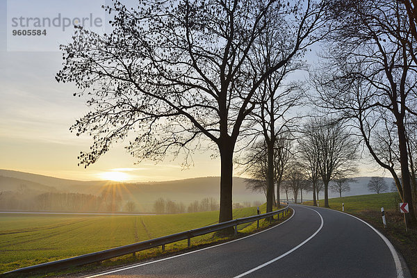 Morgen Fernverkehrsstraße Deutschland Niedersachsen Sonne