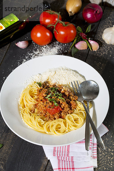 Spaghetti mit Bolognese-Sauce  Nahaufnahme