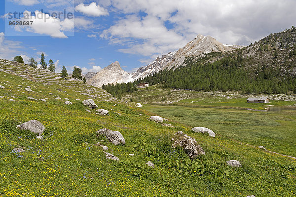 Italien  Südtirol  Dolomiten  Naturpark Fanes-Sennes-Prags  Blick auf Faneshütte