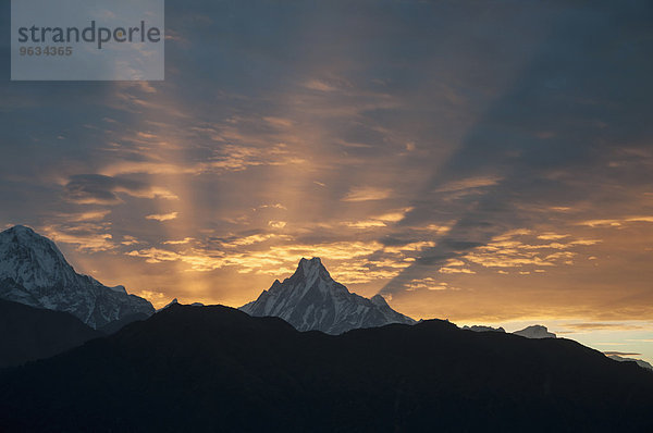 View of Machapuchare mountain at sunrise