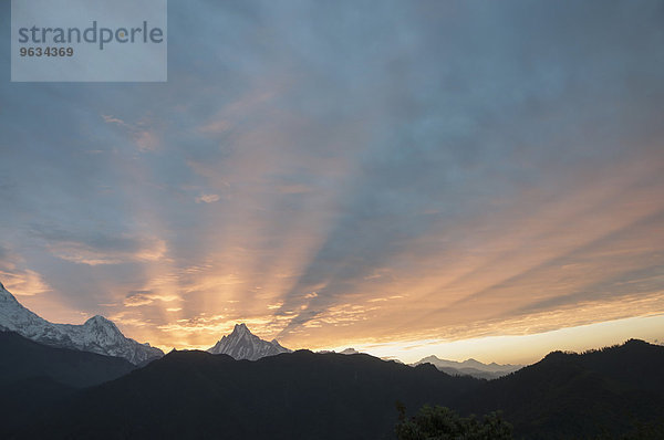 View of Machapuchare mountain at sunrise