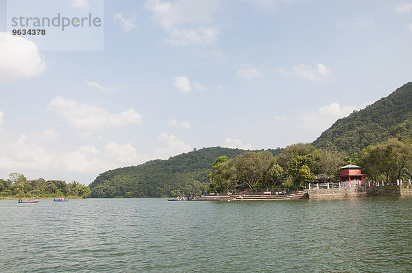 Lake island temple forest summer landscape