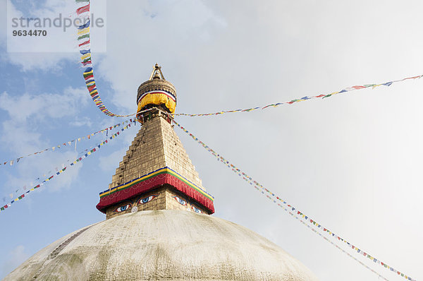 Stupa sanctuary with prayer flags  Bodnath