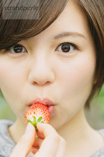 Frau Erdbeere jung essen essend isst japanisch