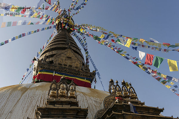 Swayambhunath-Stupa  Gebetsfahnen  Kathmandu  UNESCO Weltkulturerbe  Nepal  Asien