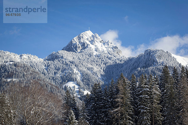 Wendelstein mit verschneitem Gipfel  Sicht aus Geitau  Oberbayern  Bayern  Deutschland  Europa
