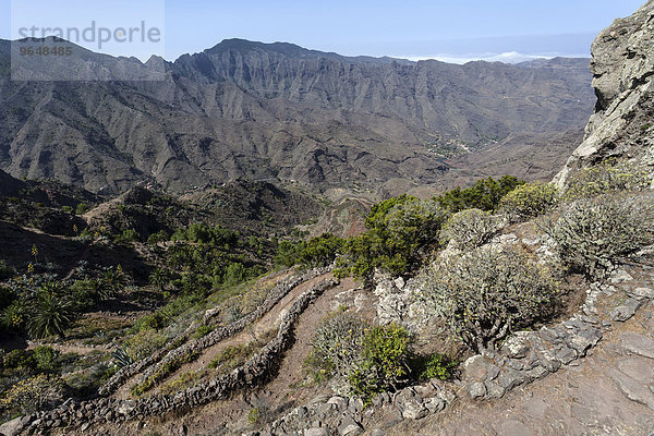 Ausblick vom Wanderweg zwischen dem Mirador Degollada de Paraza und La Laja  La Gomera  Kanarische Inseln  Spanien  Europa