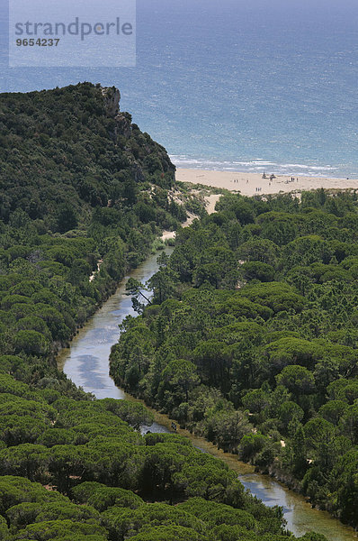 Entwässerungskanal und Sandstrand im Naturpark Maremma  Parco Naturale della Maremma  bei Alberese  Provinz Grosseto  Toskana  Italien  Europa