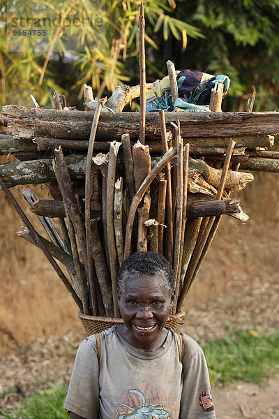 Alte Frau mit Feuerholz auf dem Rücken  Kasongo-Lunda  Kawangoregion  Demokratische Republik Kongo