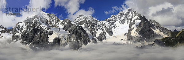 Ausblick vom Gipfel der hinteren Schöntaufspitze  hinten Königsspitze  Zebru und Ortler  Südtirol  Italien  Europa