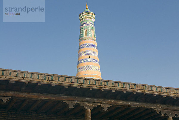 Minarett in der Ichon-Qala Festung  Khiva  Usbekistan  Zentralasien  Asien