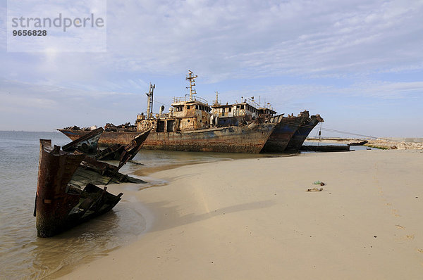 Schiffswracks rosten am Strand von Nouadhibou  einem der größten Schiffsfriedhöfe weltweit  Mauretanien  nordwestliches Afrika  Afrika