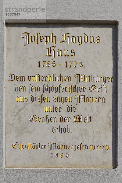 Gedenktafel am Haydn-Haus  Eisenstadt  Nordburgenland  Burgenland  Österreich  Europa