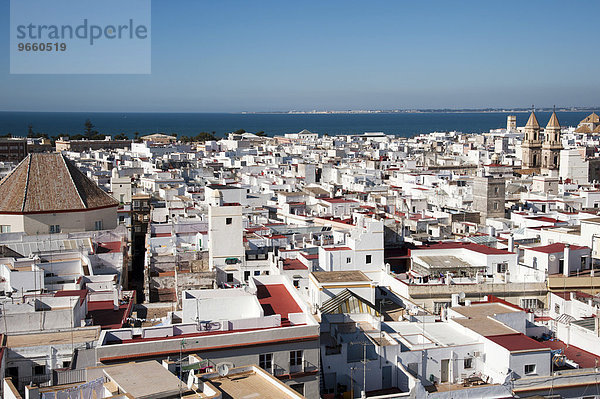 Blick vom Torre Tavira auf die Dächer der Altstadt von Cadiz  Andalusien  Spanien  Europa
