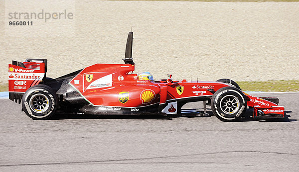 Fernando Alonso im Ferrari F14 T  Formel-1-Wintertest auf dem Circuito de Velocidad  Jerez de La Frontera  Andalusien  Spanien  Europa