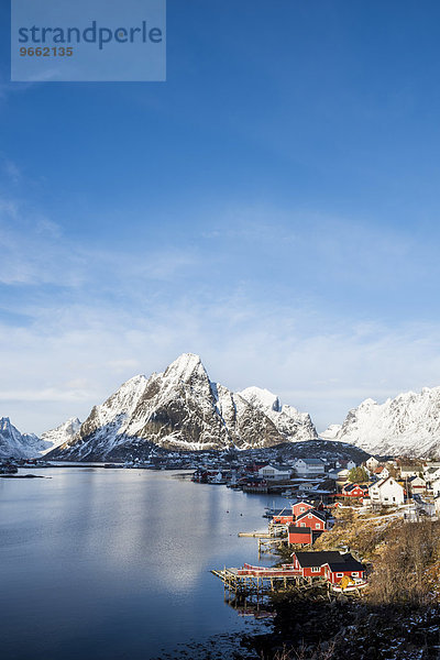 Ortsansicht  Rorbuer Fischerhütten  Reine  Moskenesøy  Lofoten  Norwegen  Europa