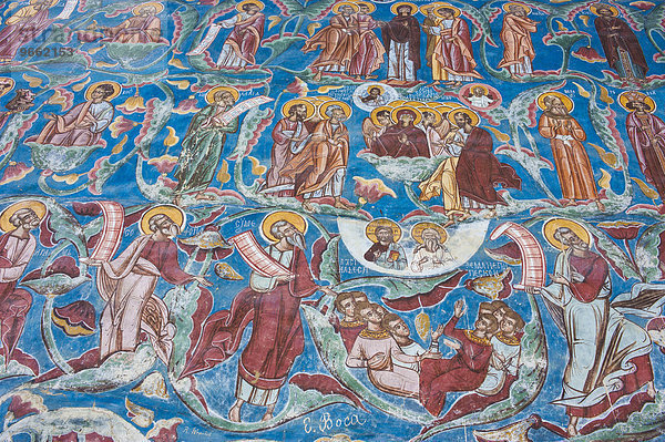 Christliche Wandmalerei  Kloster Sucevita  UNESCO Weltkulturerbe  Bucovina  Rumänien  Europa