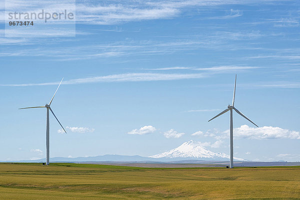 Windturbine Windrad Windräder Berg grün Hintergrund Feld