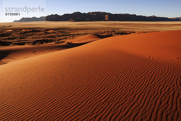 Südliche Ausläufer der Namib-Wüste  Sanddünen  Strukturen  hinten die Tirasberge  Abendlicht  Namibia  Afrika