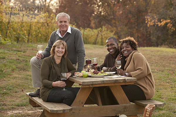 Freundschaft Picknick Wein trinken