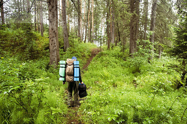 Rucksack Europäer tragen Wald wandern