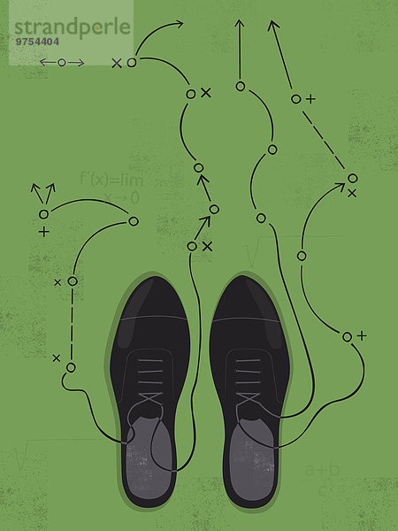 Schnürsenkel von eleganten Schuhen verbunden mit Pfeilen und Diagramm