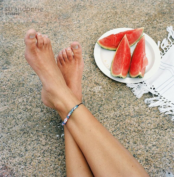 Sand Teller Frau Wassermelone