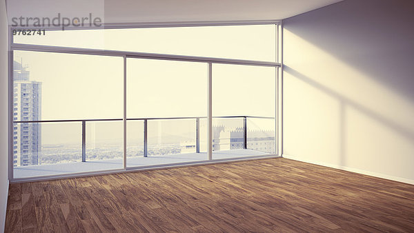 Leere Wohnung mit Holzboden  3D-Rendering